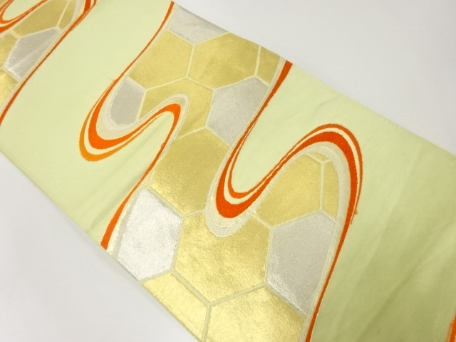 アンティーク　流水に亀甲繋ぎ模様織出し袋帯（材料）